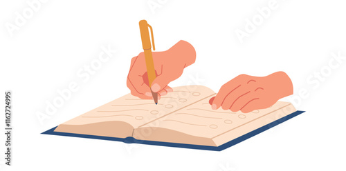 Hand writing notes in diary