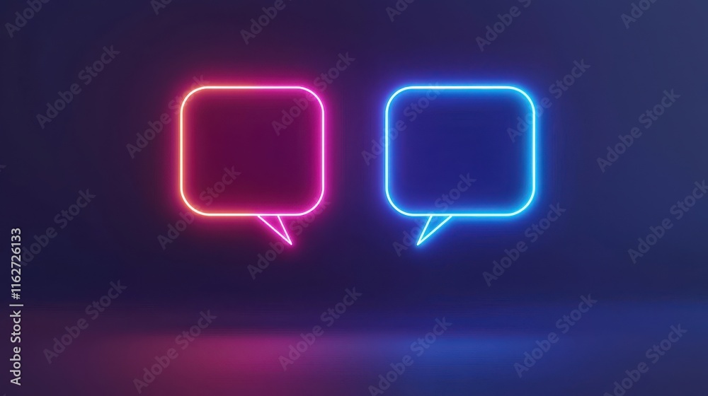 Fototapeta premium Neon Speech Bubbles Representing Customer Interactions with Interpretations in a Modern Digital Context