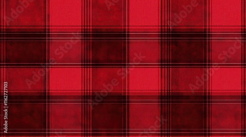 top view on cherry red and black color tartan chequered plaid texture background, for pattern overlay