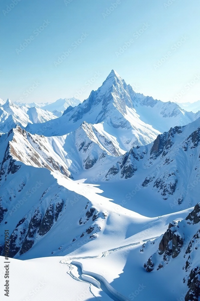 Obraz premium Snowy mountain ridges stretch towards the horizon in silence, landscape, wilderness