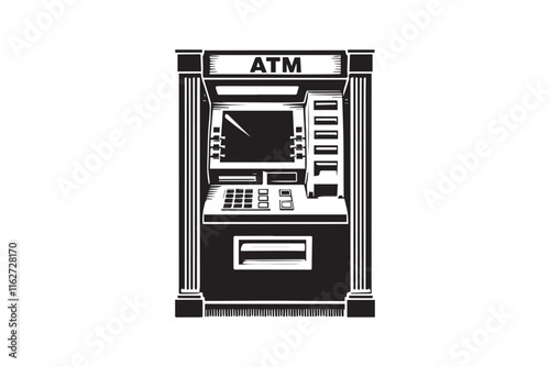 simple black an white ATM machine  vector silhouette isolated on a white background