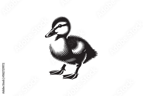 simple black an white baby duck vector silhouette isolated on a white background