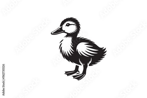 simple black an white baby duck vector silhouette isolated on a white background