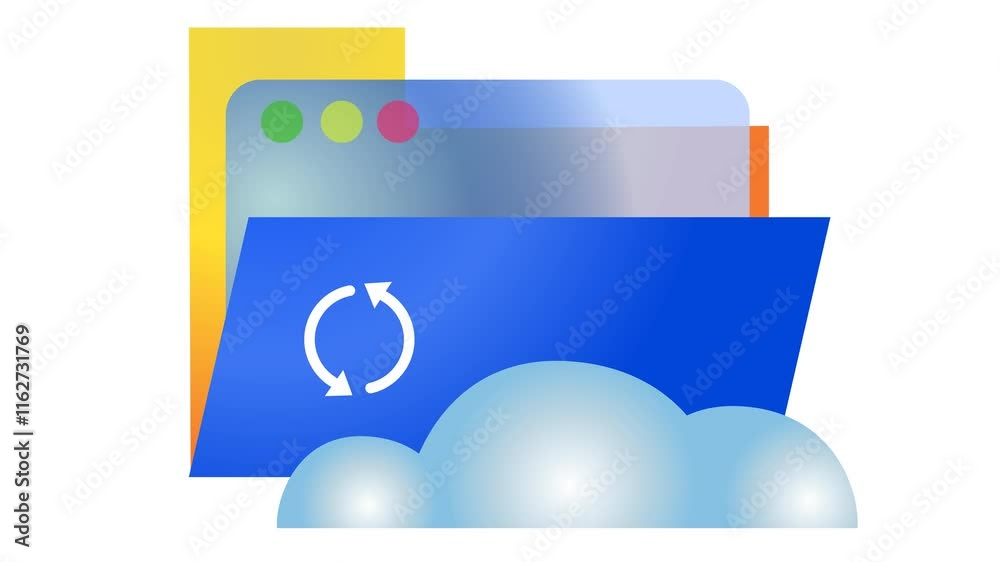 A folder icon with a cloud and a refresh symbol. Cartoon animation. Alpha channel. Seamless looping. Suitable for online data backup and restore storage video element content A folder icon with a cloud and a refresh symbol. Cartoon animation. Alpha channel. Seamless looping. Suitable for online data backup and restore storage video element content