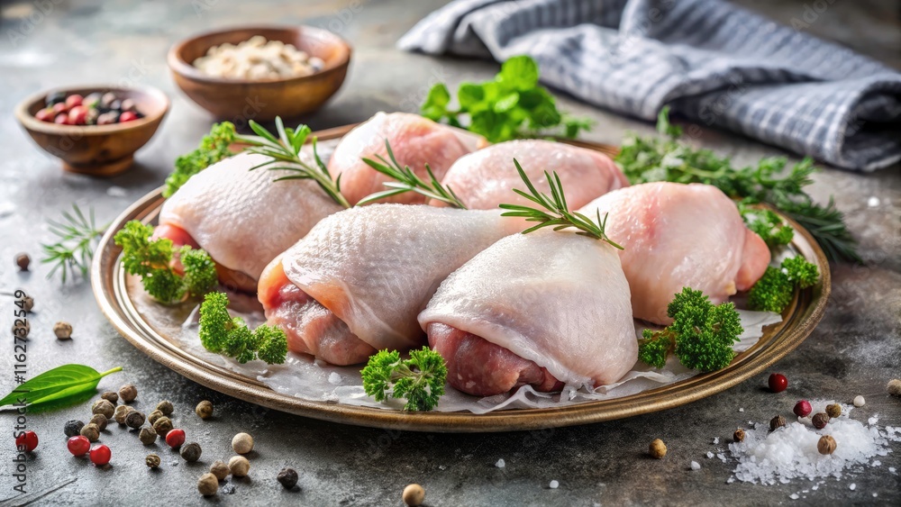 Frozen Chicken Thighs on Platter - A Culinary Delight in Side View, Perfect for Food Photography and Recipe Inspiration, Showcasing Raw Poultry, Meat Presentation, and Kitchen Essentials Frozen Chicken Thighs on Platter - A Culinary Delight in Side View, Perfect for Food Photography and Recipe Inspiration, Showcasing Raw Poultry, Meat Presentation, and Kitchen Essentials