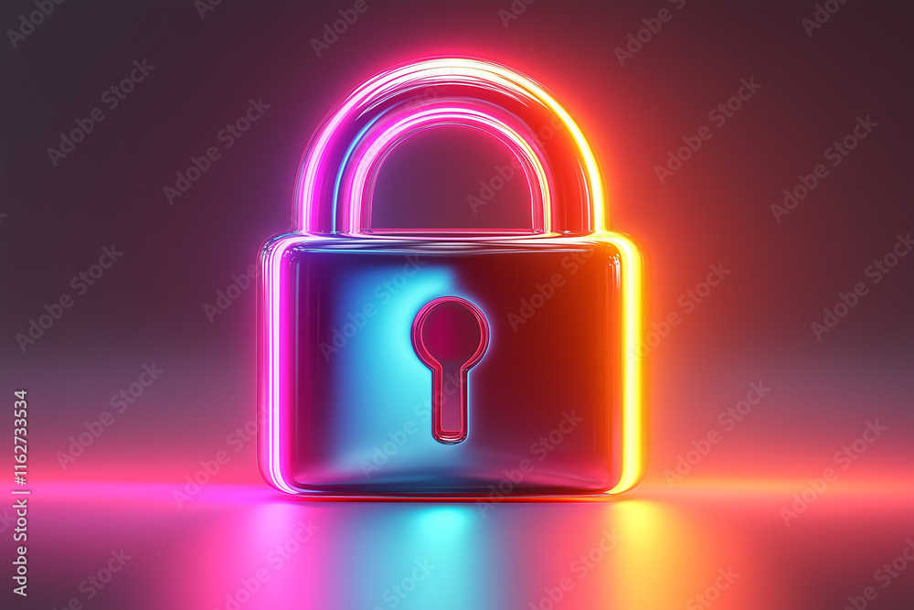 A multi-colored padlock symbol, surrounded by bright light trails, modern design. Data protection. A multi-colored padlock symbol, surrounded by bright light trails, modern design. Data protection.