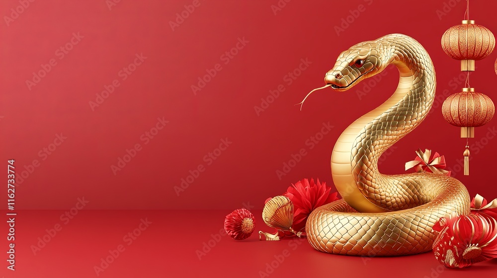 3D rendering of a golden snake for the Year of the Snake 3D rendering of a golden snake for the Year of the Snake