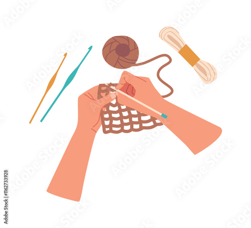 Hands knitting with wool vector illustration