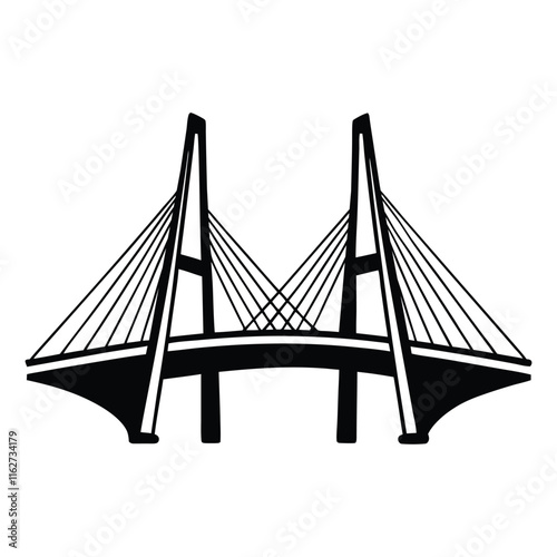 Striking Line Drawing of a Modern Cable-Stayed Bridge