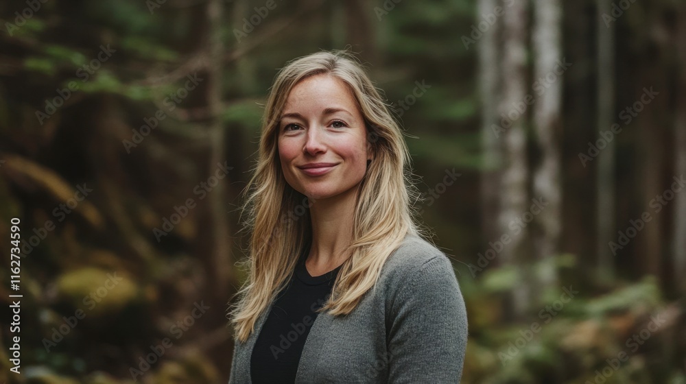Smiling Woman in Forest, Portrait, Nature Reserve Smiling Woman in Forest, Portrait, Nature Reserve