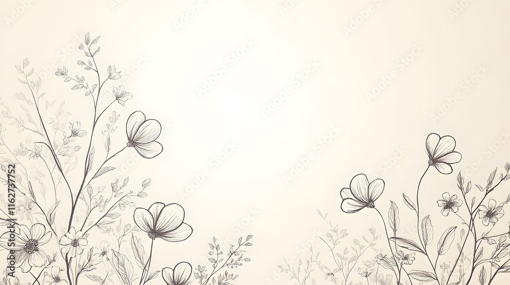 Delicate Floral Line Art Design with Blank Center Space