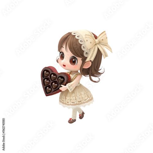 Sweet Valentines Cartoon Holding Stylish Chocolate box