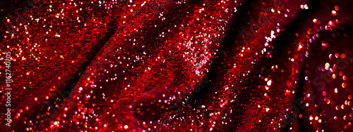 Valentine's day. Vibrant red sparkling glitter texture: shimmering glamour and festive elegance