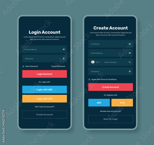 Minimalist dark login and signup screen ui design for mobile application