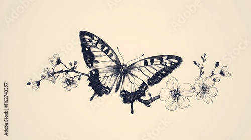 Wallpaper Mural Elegant Butterfly Resting on Delicate Spring Blossoms Torontodigital.ca
