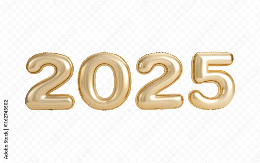 abstract 3d 2025 text made with different golden colour hellium balloons isolated on white background abstract 3d 2025 text made with different golden colour hellium balloons isolated on white background