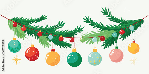 festive mistletoe branch adorned leaf ball branch illustration