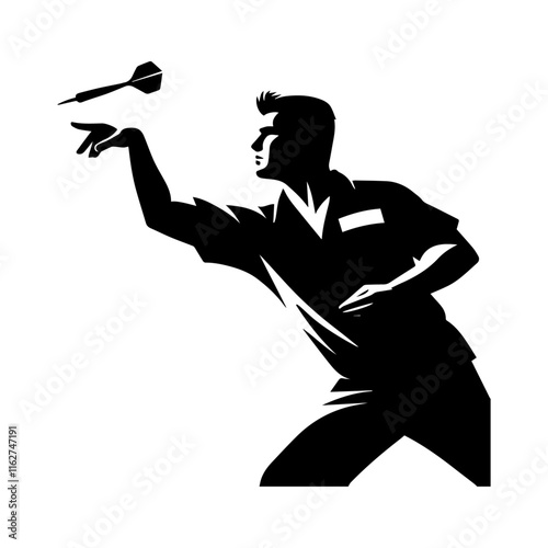 A silhouette of a darts player, vector illustration