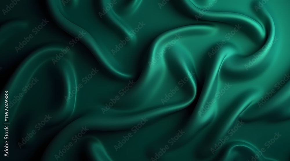 Obraz premium Black dark teal jade emerald sea aventurine green abstract background. Silk satin fabric. Glitter shimmer. Color gradient. Line stripe wave shadow. Drapery curtain. Luxury elegant subtle. Blank design