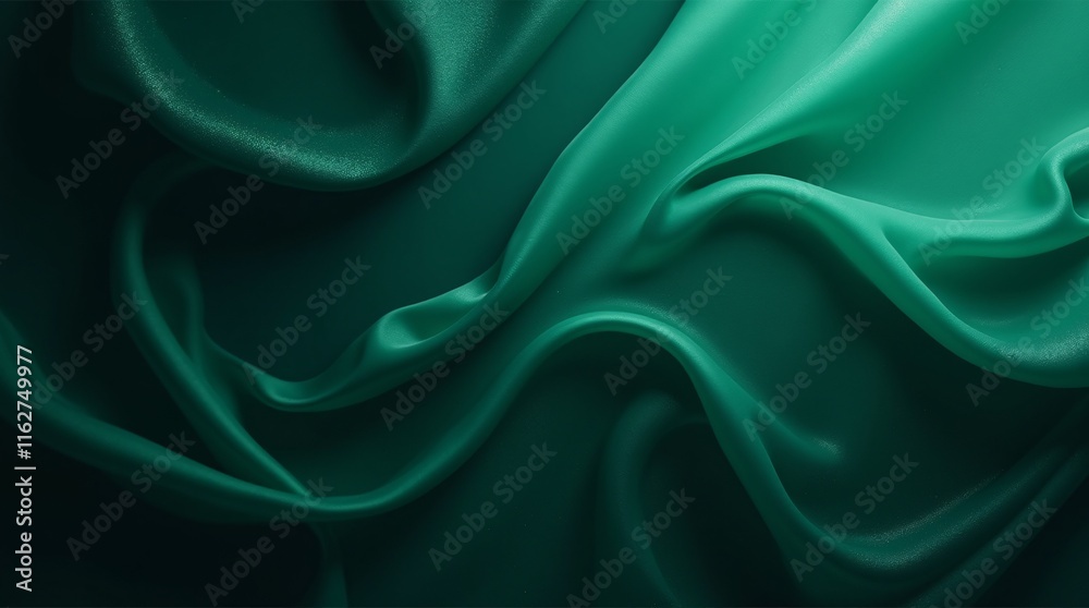 Fototapeta premium Black dark teal jade emerald sea aventurine green abstract background. Silk satin fabric. Glitter shimmer. Color gradient. Line stripe wave shadow. Drapery curtain. Luxury elegant subtle. Blank design