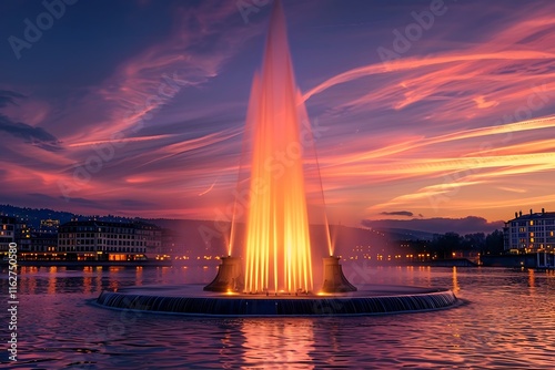 Geneva lake and fountain in Geneva, Switzerland.