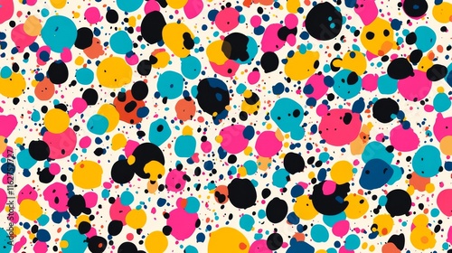 Vibrant pop art style abstract background featuring colorful spotty patterns with dynamic memphis texture and playful retro design elements for creative vector illustrations and eye-catching digital a