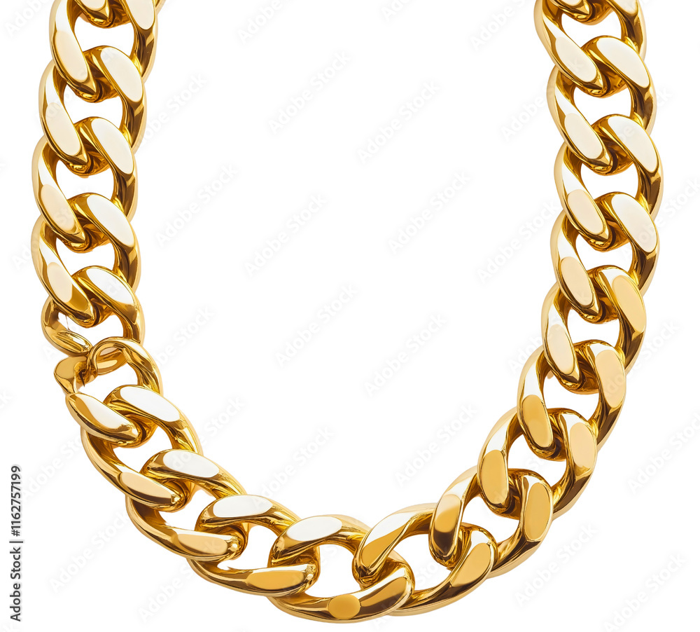 Obraz premium Shiny gold chain jewelry isolated design, luxury metal necklace links, elegant golden fashion accessory closeup