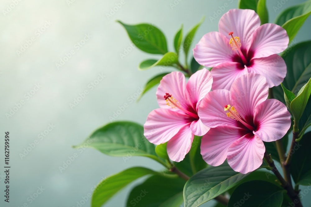 Pastel hibiscus flowers in a lush tropical orchid arrangement, nature, exotic Pastel hibiscus flowers in a lush tropical orchid arrangement, nature, exotic