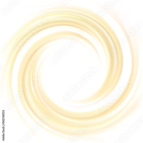 Light yellow color eddy flow aqua banner of rippled surface. Closeup view text space glowing center. Sweet yummy beige tasty volute melted fatty milky beige butter sign icon logo frame border symbol