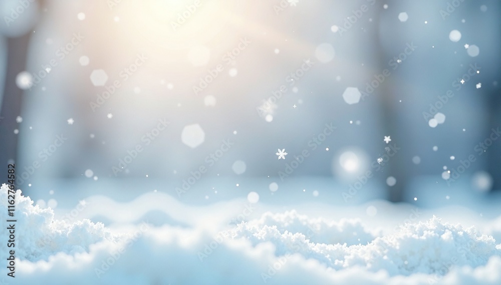 Softly falling snowflakes on a pure white cotton background, cold, stillness Softly falling snowflakes on a pure white cotton background, cold, stillness