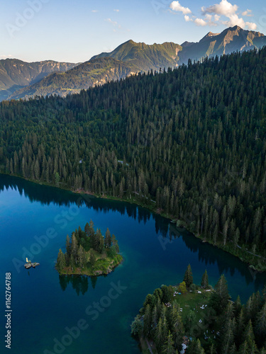 Caumasee at sunset, Switzerland photo