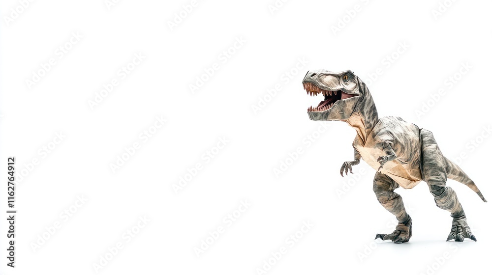 A realistic dinosaur model in a dynamic pose against a plain background. A realistic dinosaur model in a dynamic pose against a plain background.