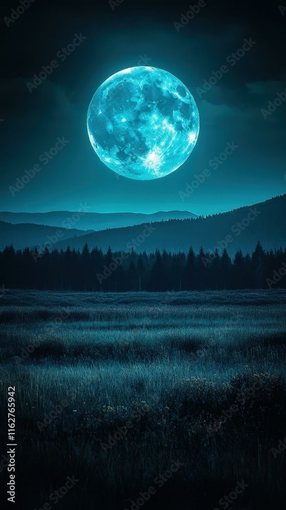 Ethereal moonlit nights Moon's radiance on quiet meadow Ethereal moonlit nights Moon's radiance on quiet meadow