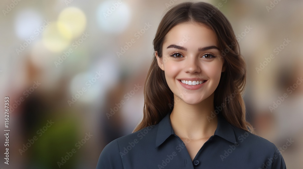 Close-up Photo: Confidently Smiling Woman in Modern Setting. AI Generated Close-up Photo: Confidently Smiling Woman in Modern Setting. AI Generated