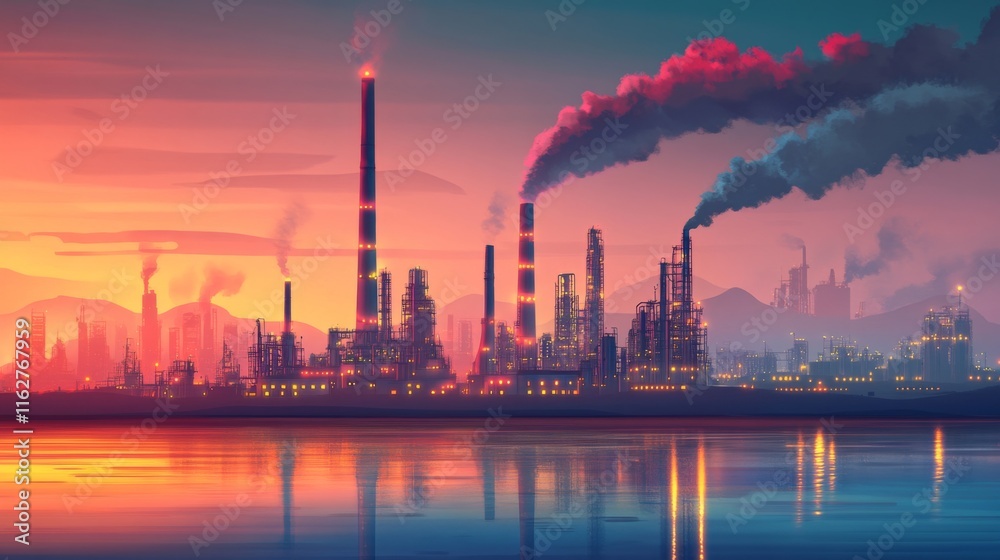 Fototapeta premium Industrial Safety Measures in Dim Light with Vibrant Colors