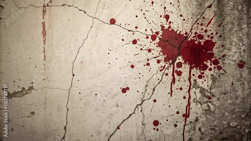 Blood Splatter on Grunge Wall, Murder Scene, Scary Spooky Halloween Background photo