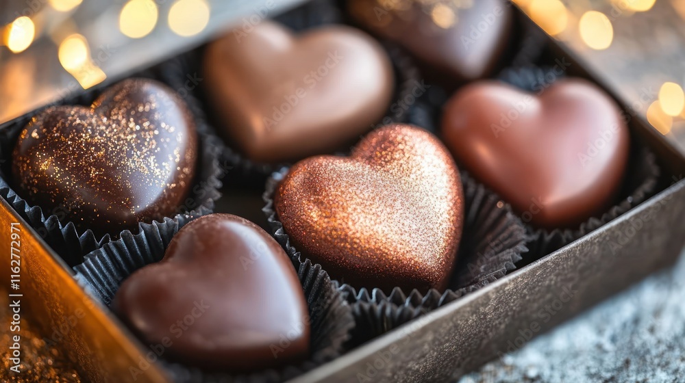 Heart-shaped chocolates in a gift box. Heart-shaped chocolates in a gift box.