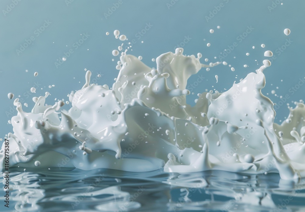 white milk or yogurt splash in wave shape isolated on blue background, 3d rendering Include clipping path. white milk or yogurt splash in wave shape isolated on blue background, 3d rendering Include clipping path.