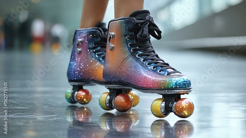 Retro roller disco party Colorful retro roller skates shining photo