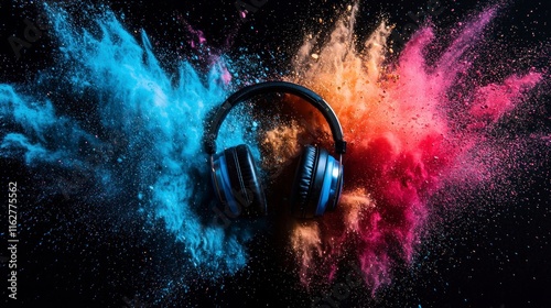 Headphones in vibrant color explosion. (1)