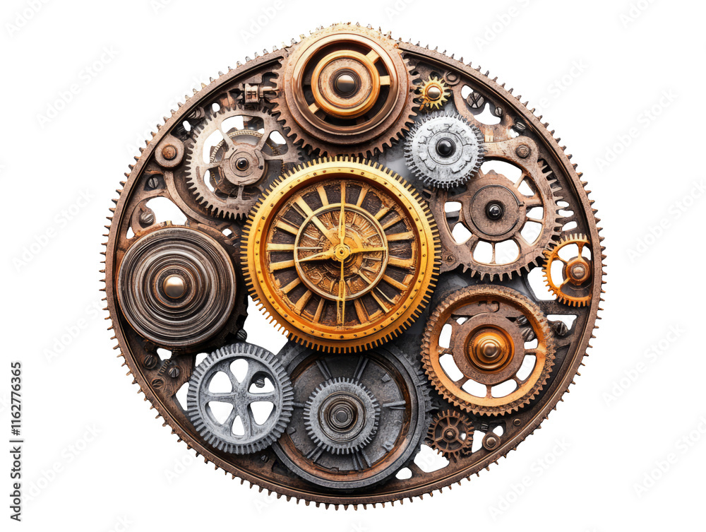 Intricate 3D Render of Clockwork Gears on Transparent Background Intricate 3D Render of Clockwork Gears on Transparent Background
