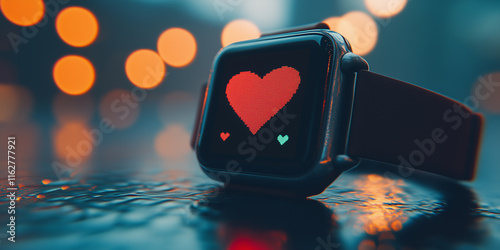 high-tech smartwatch displaying large red heart photo