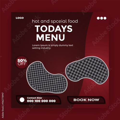 Fast food restaurant business marketing social media banner post template with abstract background, logo and icon. Healthy burger and pizza online sale