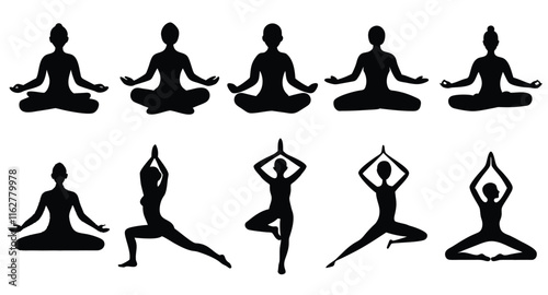 A set of yoga icon silhouette vector isolated