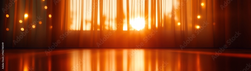 Naklejka premium A captivating silhouette of a sunset casting warm hues, creating a serene and reflective atmosphere in a tranquil setting.