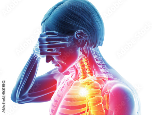 Medical Illustration of Pain in Human Body with Transparent Background