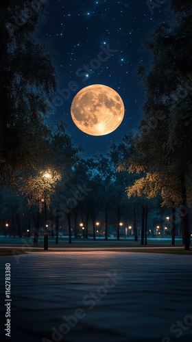 Ethereal moonlit nights Moon's embrace on serene park photo