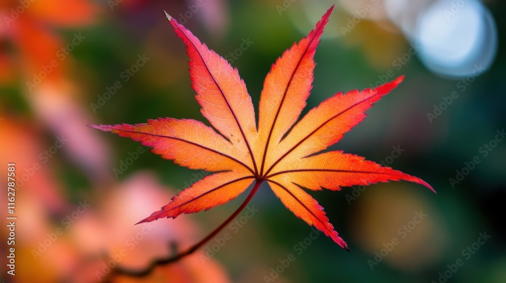 Vibrant Autumn Leaf in Red and Orange Hues