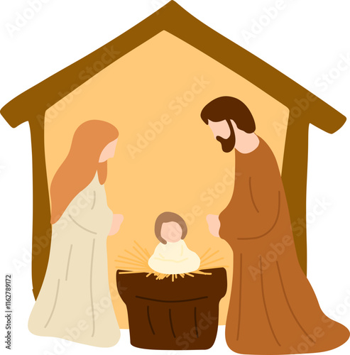 Illustration of Nativity Scene with Holy Family