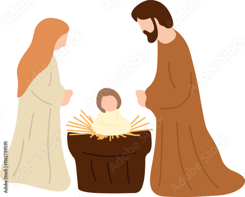 Illustration of Nativity Scene with Holy Family